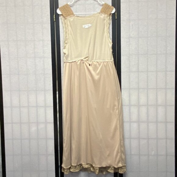 Garfield & Marks Lace Ruffled Tiered Maxi Dress Sleeveless V Neck Tan Lined M - Picture 5 of 10